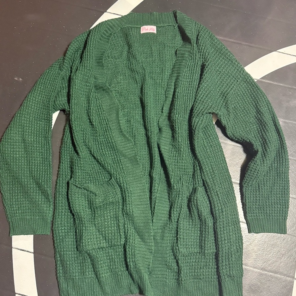 Pink Lily Green Knit Cardigan Sweater